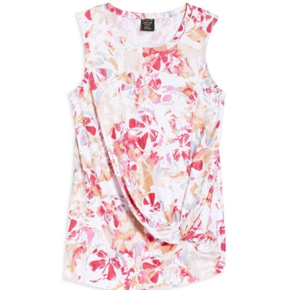 Laila Ali Drape Front Tank Top Exotic Butterfly Print Medium